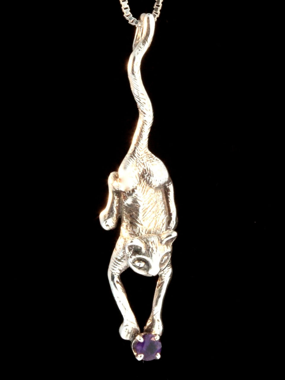 Sterling Silver Crawling Cat with Gemstone