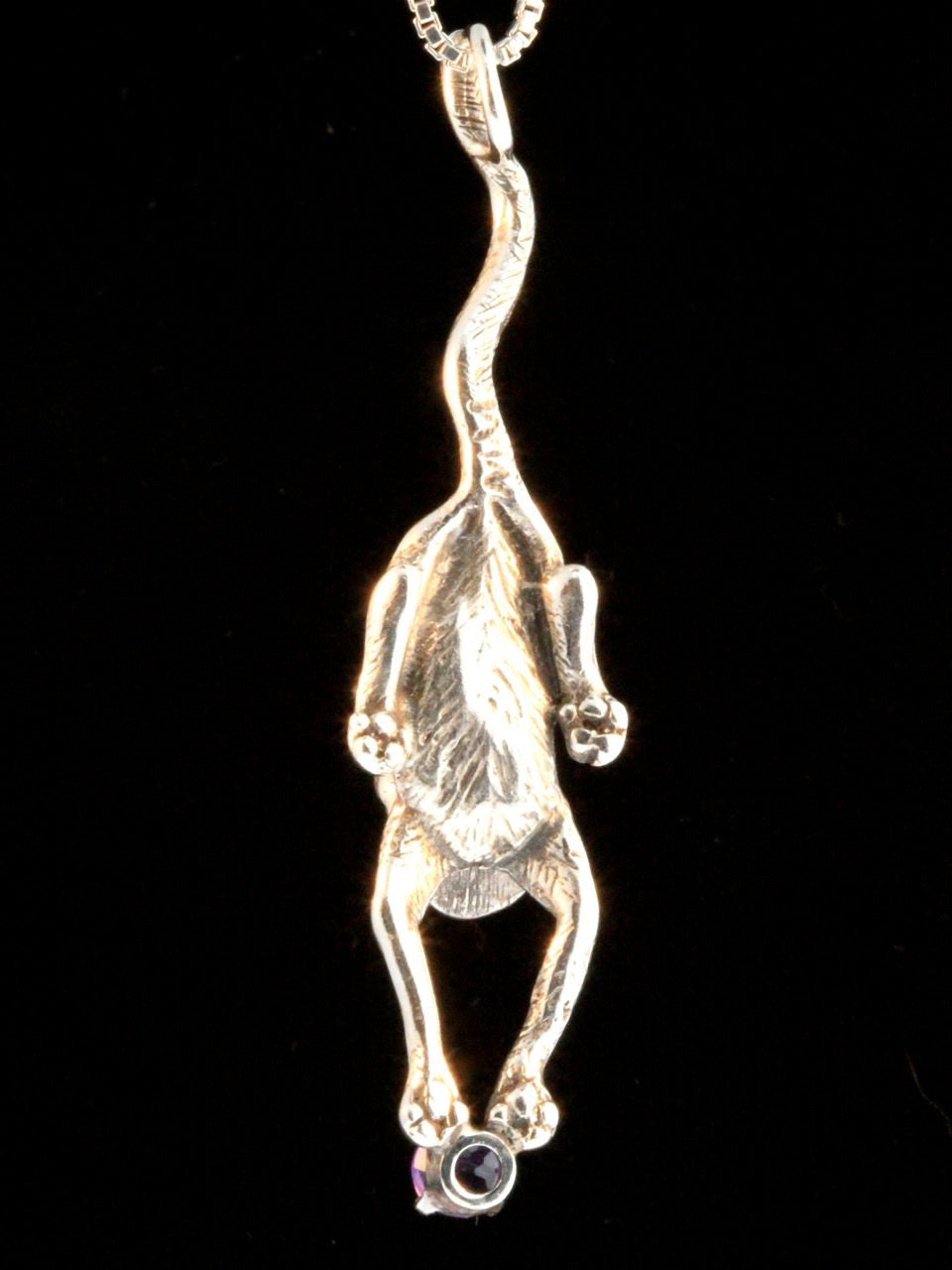 Sterling Silver Crawling Cat with Gemstone