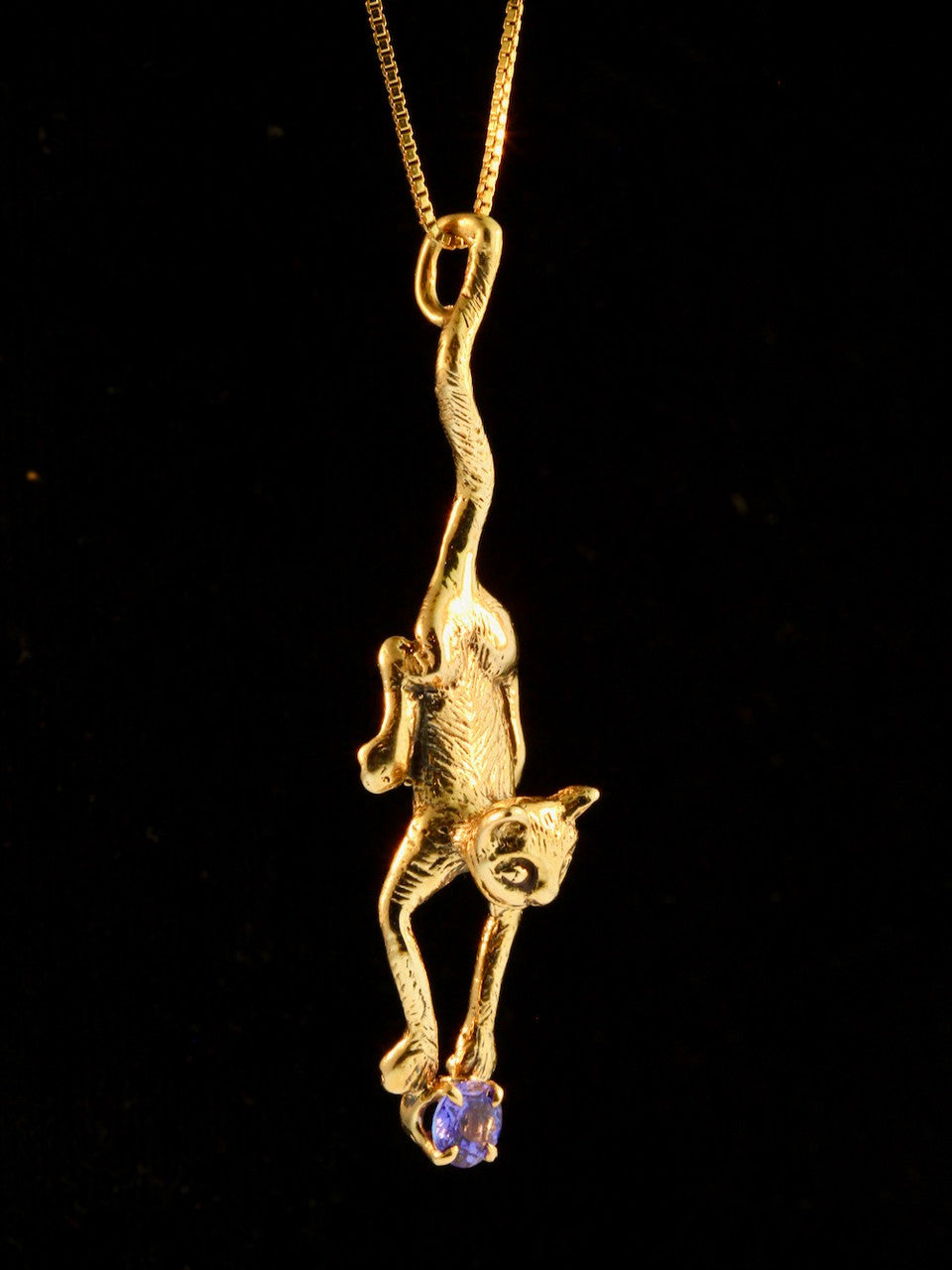 Crawling Cat with Tanzanite - 14k Gold