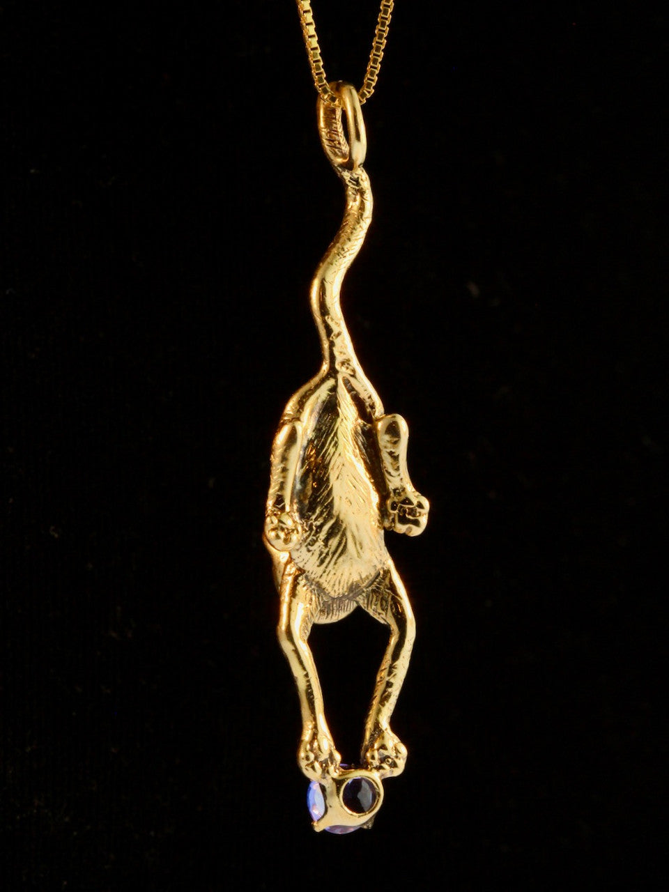 Crawling Cat with Tanzanite - 14k Gold