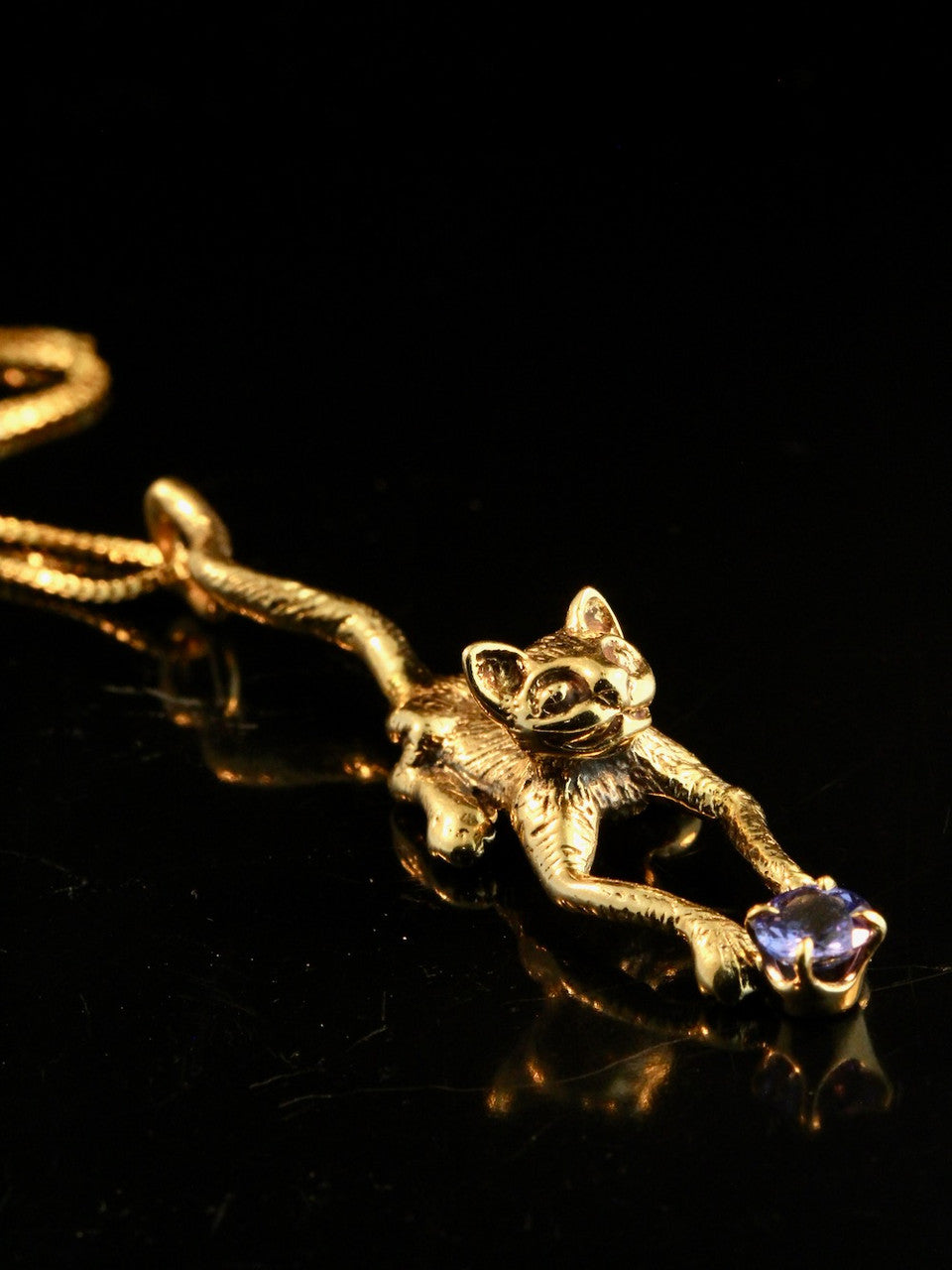Crawling Cat with Tanzanite - 14k Gold