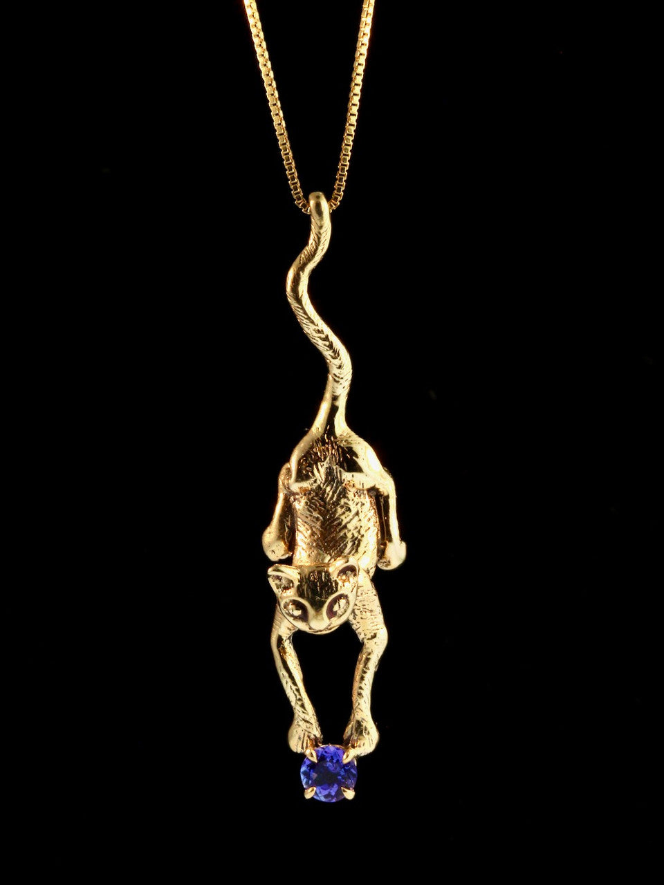 Crawling Cat with Tanzanite - 14k Gold