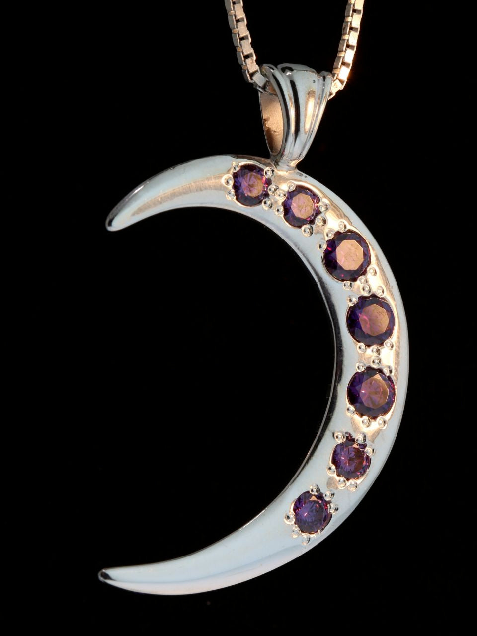 Crescent Pendant with 7 Purple CZ's