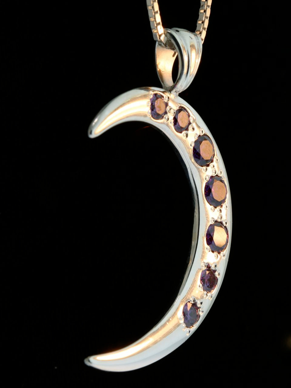 Crescent Pendant with 7 Purple CZ's