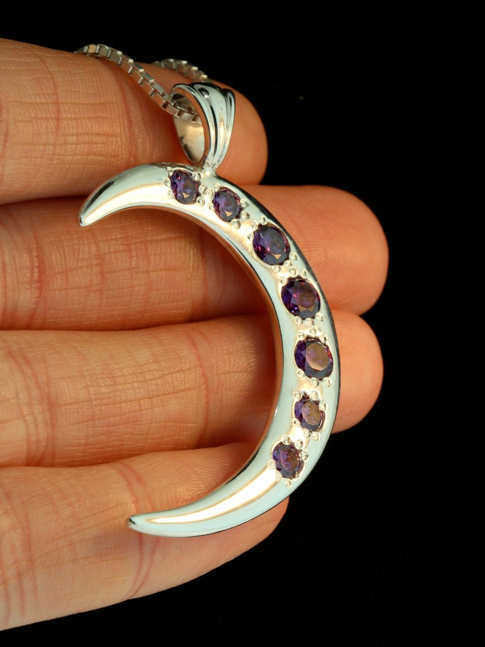 Crescent Pendant with 7 Purple CZ's