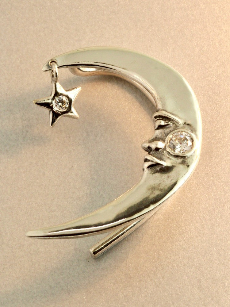 Crescent Moon Ear Wrap with 2 Cz's - Silver
