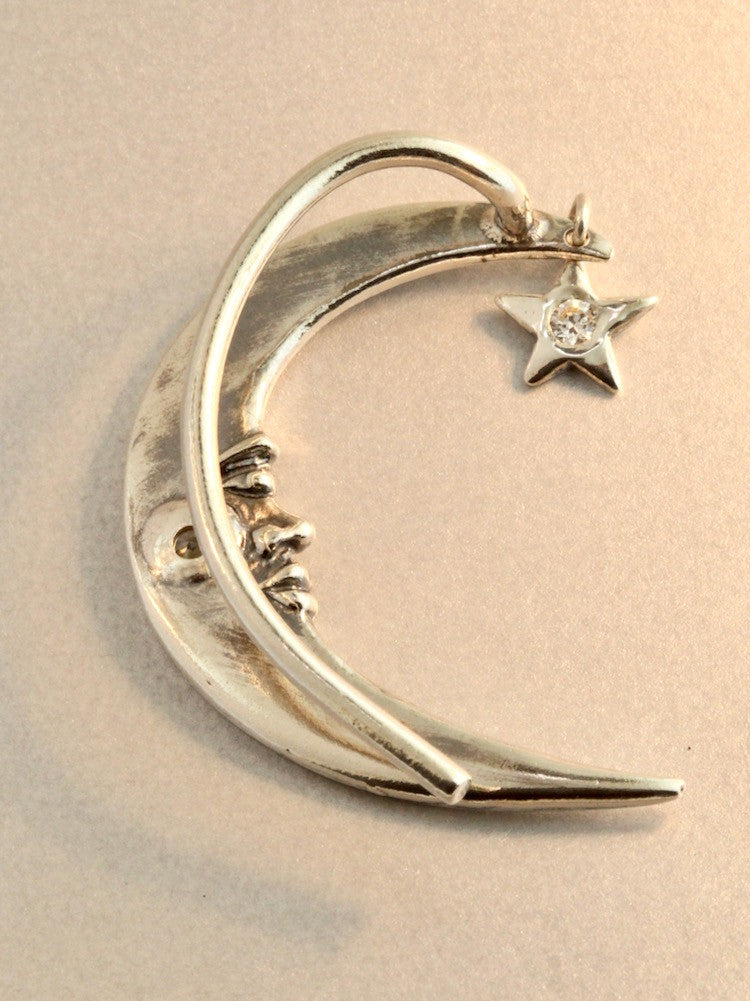 Crescent Moon Ear Wrap with 2 Cz's - Silver