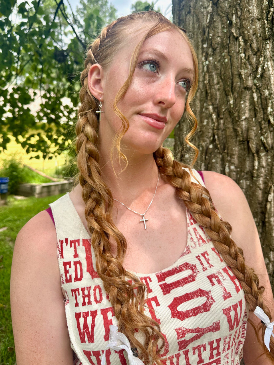 Wooden Cross Earrings - Silver