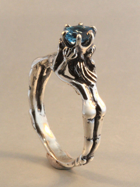 Crowning Lovers Ring with Blue Topaz - Sterling Silver