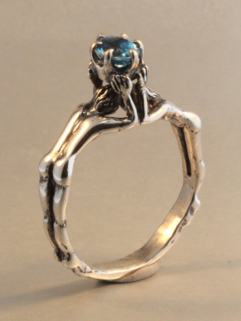 Crowning Lovers Ring with Blue Topaz - Sterling Silver