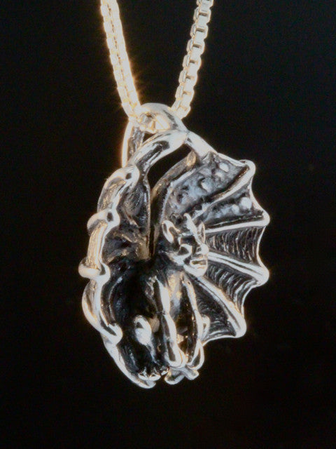 Cupped Winged Gargoyle Charm - Silver