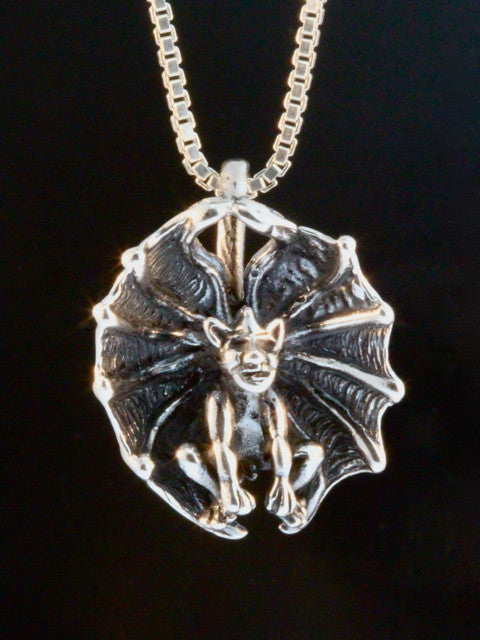 Cupped Winged Gargoyle Charm - Silver