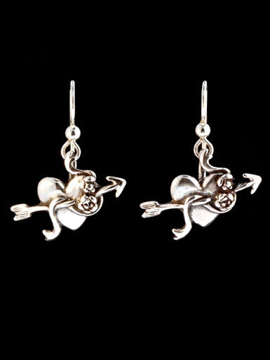 Victorian Heart Rose and Arrow Earrings - Sterling Silver
