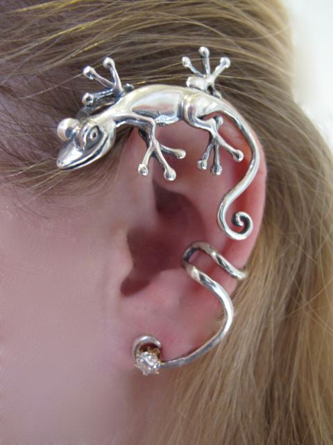 Curious Gecko Ear Wrap - Sterling Silver