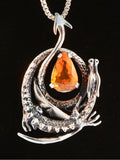 Curled Dragon Pendant with Brazilian Fire Opal - Sterling Silver