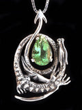 Curled Dragon Pendant with Green Amethyst - Sterling Silver