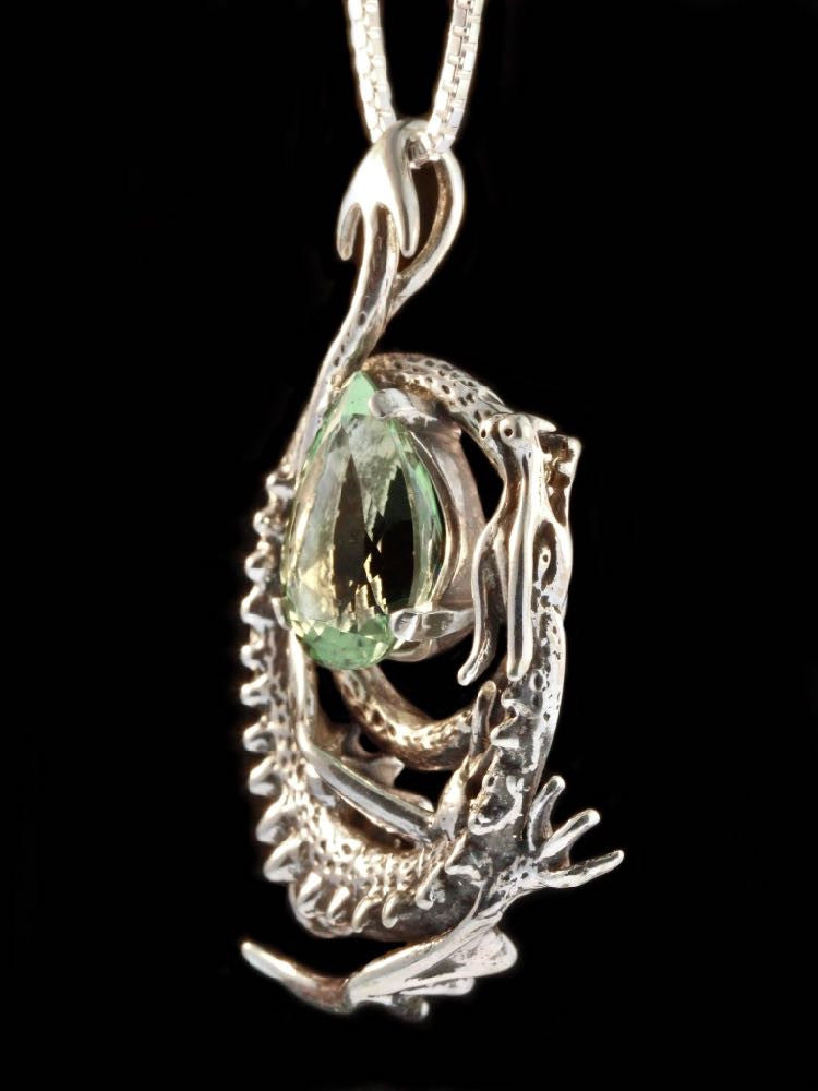 Curled Dragon Pendant with Green Amethyst