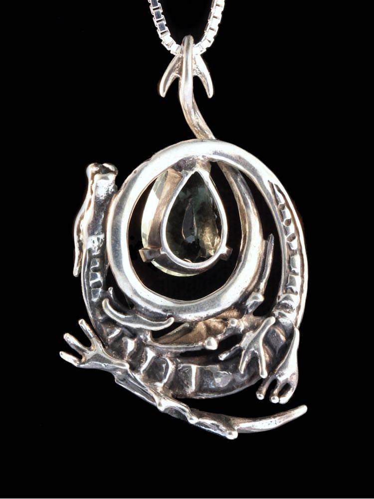 Curled Dragon Pendant with Green Amethyst