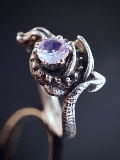 Curled Dragon Ring with Gemstone - Silver