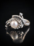 Curled Dragon Ring with Pearl - Sterling Silver