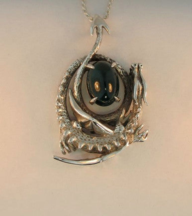 Curled Dragon Pendant with Tourmaline Cabochon