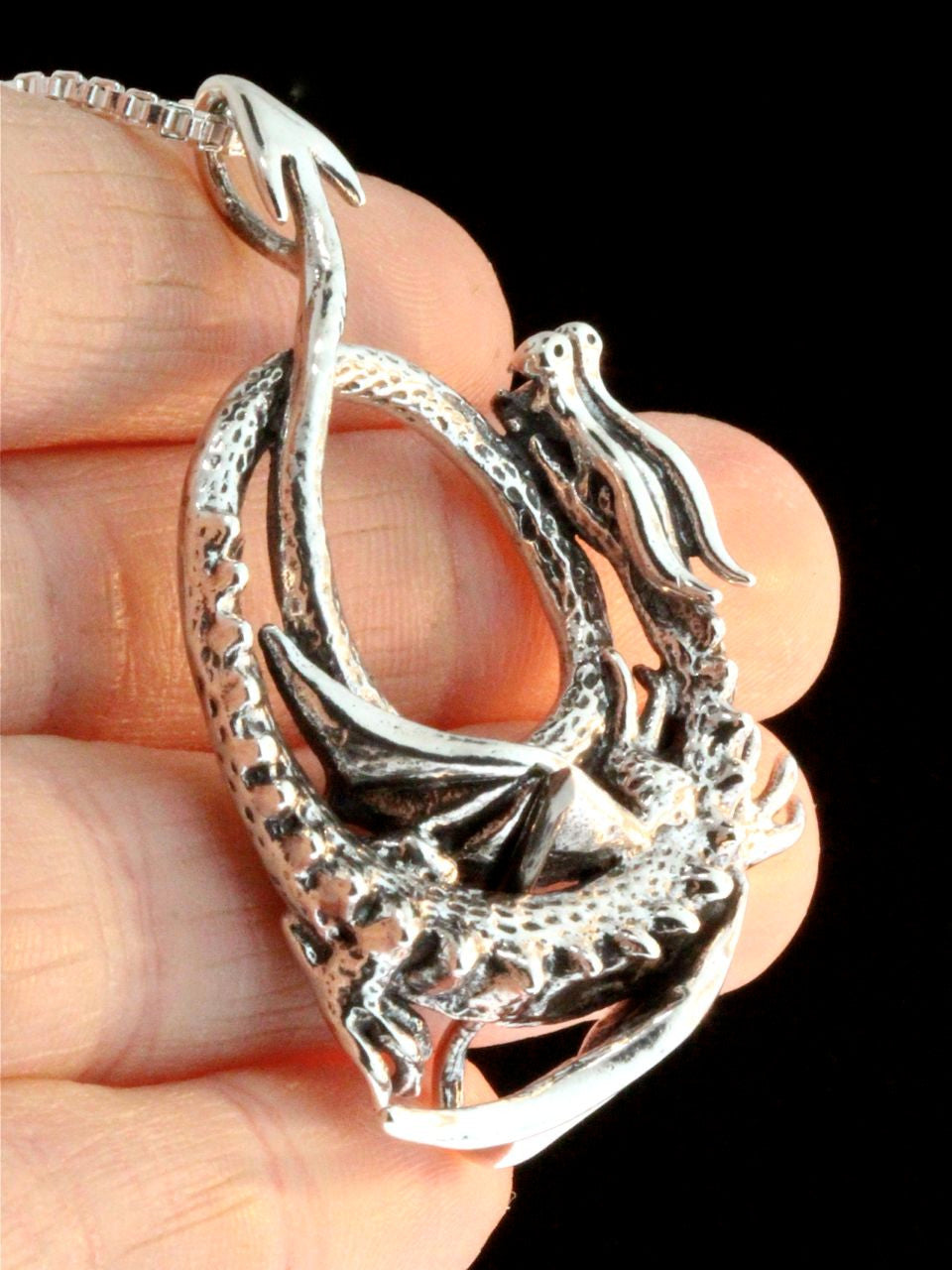 Curled Dragon Pendant -Silver