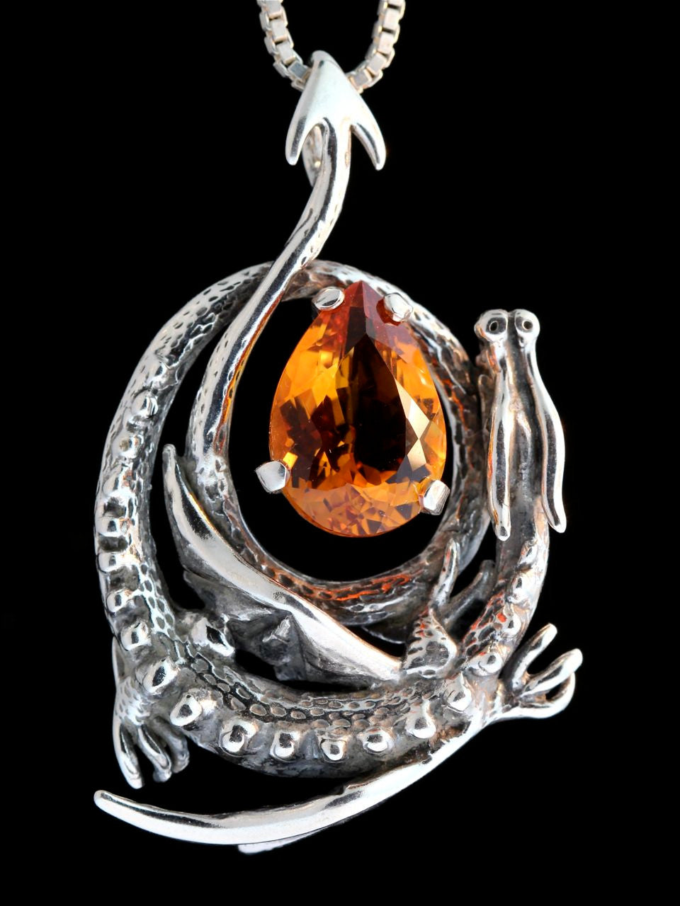 Curled Dragon Pendant with Citrine