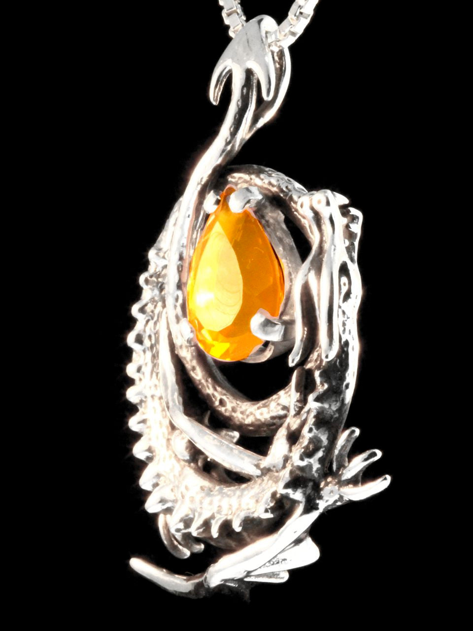 Curled Dragon Pendant with Fire Opal