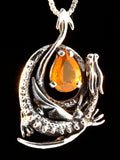 Curled Dragon Pendant with Fire Opal - Silver
