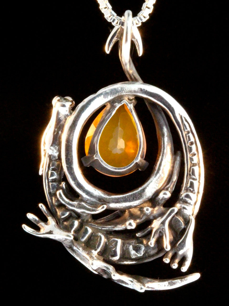 Curled Dragon Pendant with Fire Opal