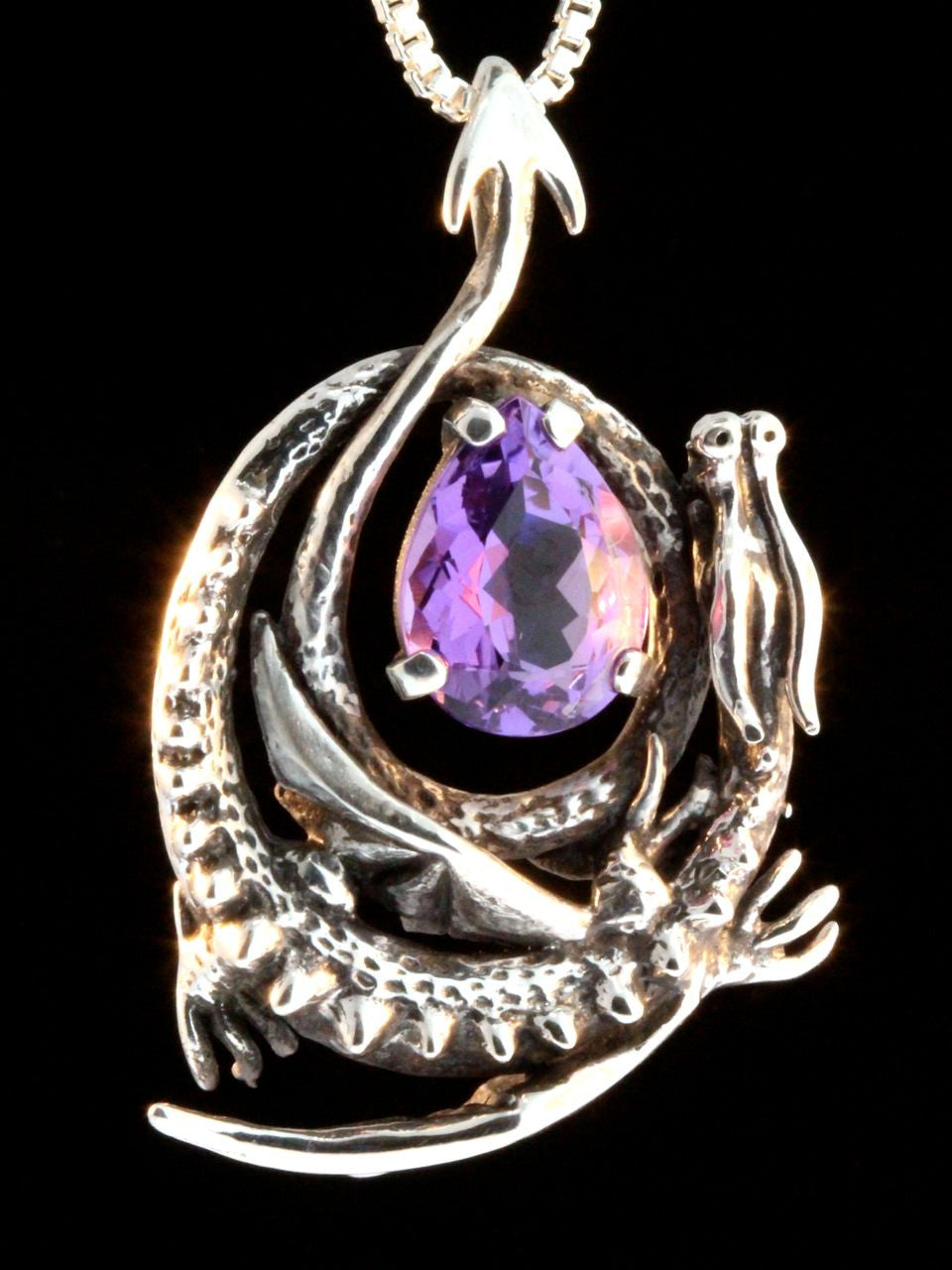 Curled Dragon Pendant with Amethyst