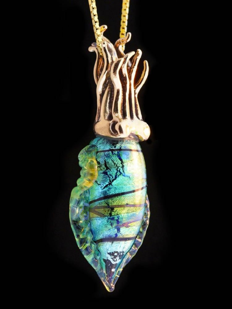 Iridescent Cuttlefish Pendant in 14k Gold