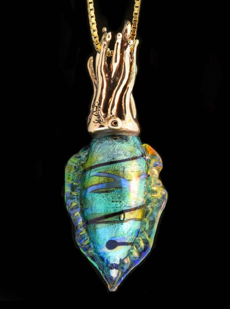 Iridescent Cuttlefish Pendant in 14k Gold
