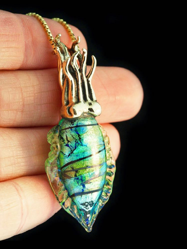 Iridescent Cuttlefish Pendant in 14k Gold