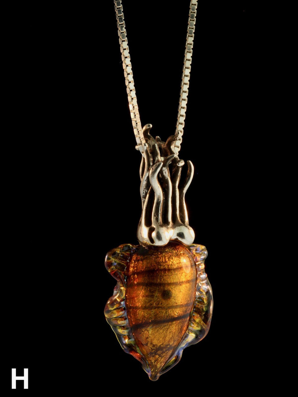 Dichroic Glass and Sterling Silver Cuttlefish Pendant - H