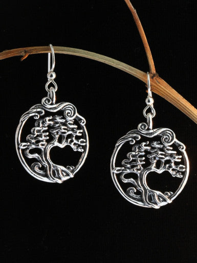 Cypress-Bonsai Tree Earrings - Silver