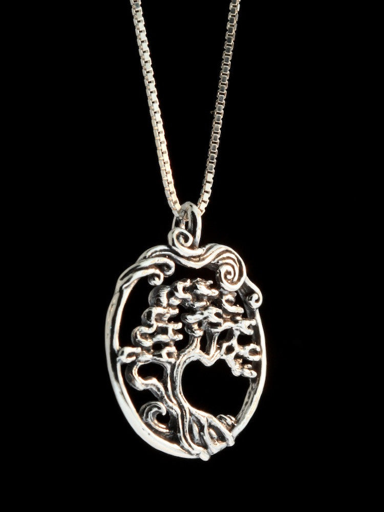 Cypress - Bonsai Tree Pendant - Silver