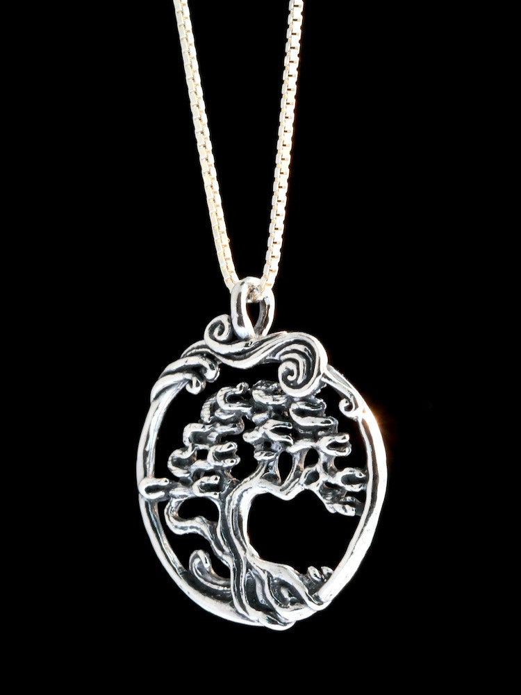 Cypress - Bonsai Tree Pendant - Silver