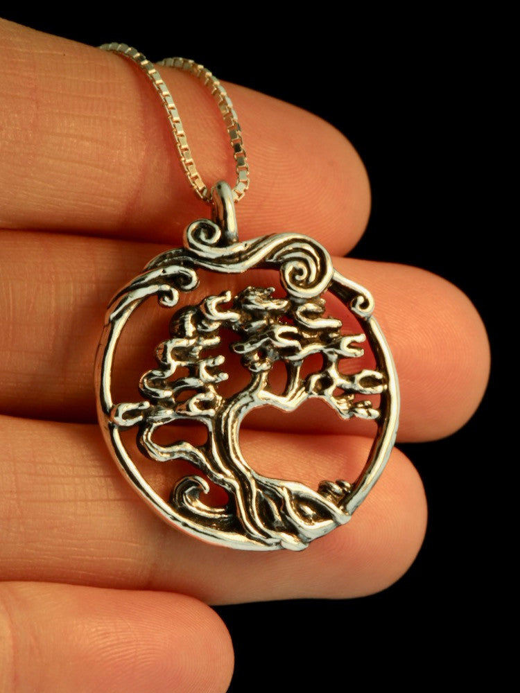 Cypress - Bonsai Tree Pendant - Silver