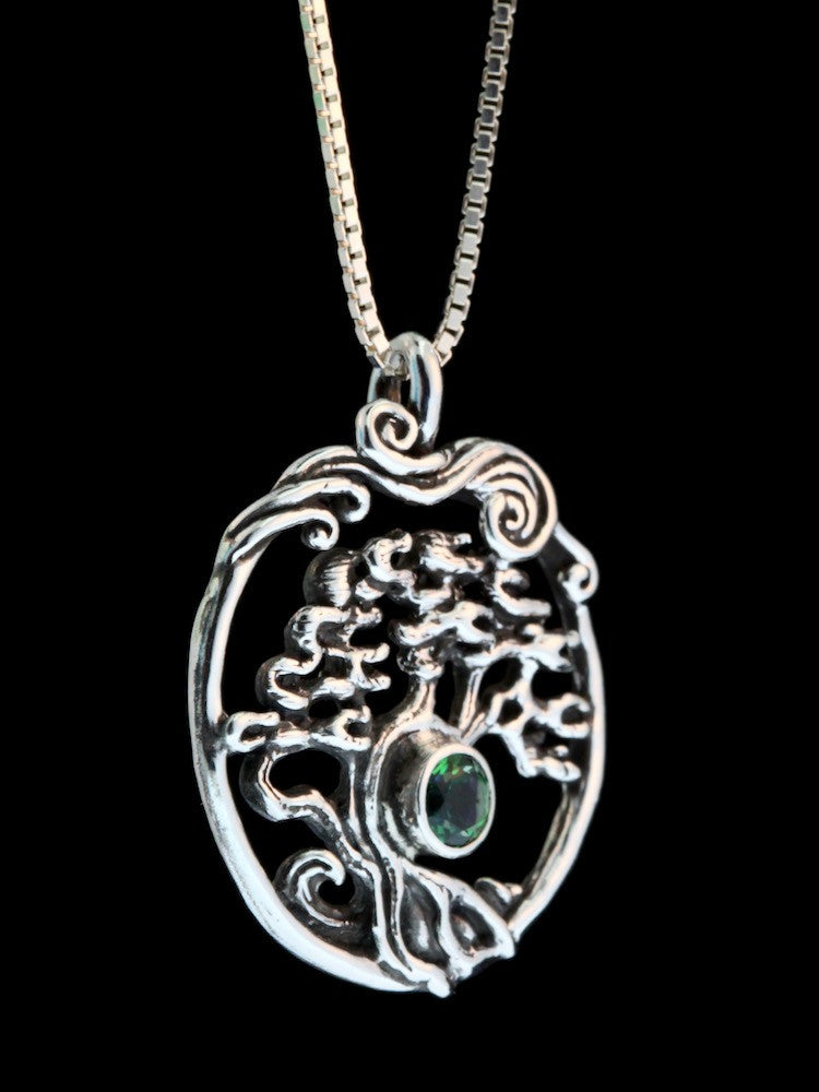 Cypress - Bonsai Tree Pendant with Green Topaz