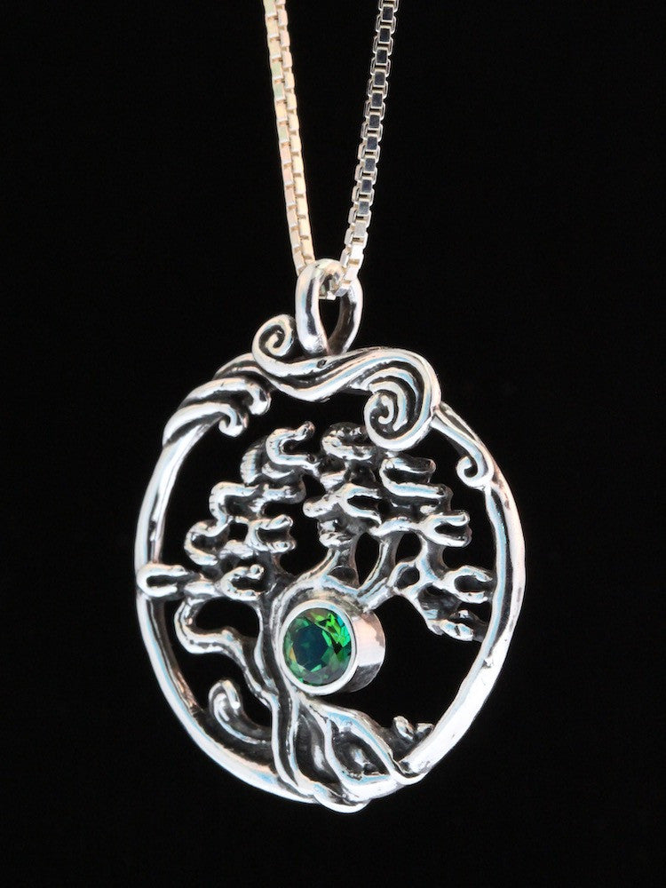 Cypress - Bonsai Tree Pendant with Green Topaz