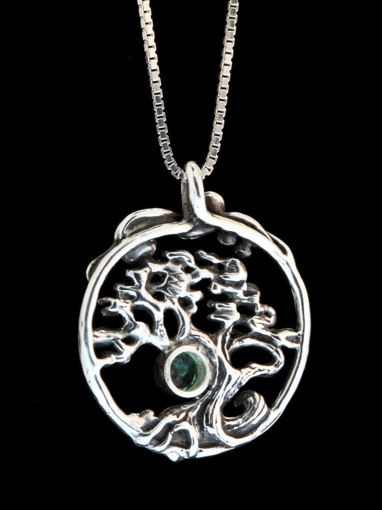 Cypress - Bonsai Tree Pendant with Green Topaz