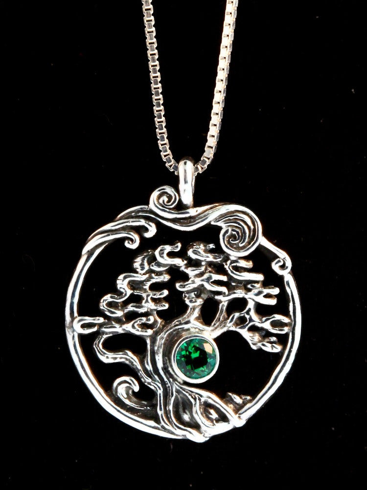 Cypress - Bonsai Tree Pendant with Green Topaz