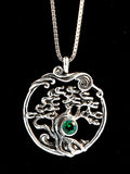 Cypress - Bonsai Tree Pendant with Gemstone - Silver