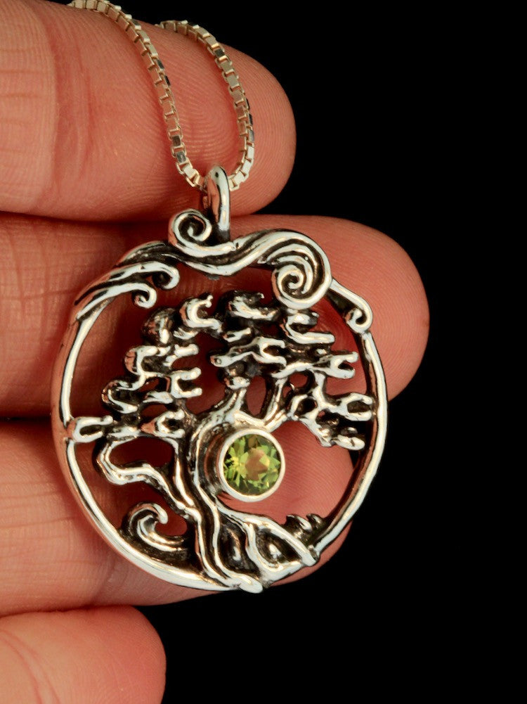 Cypress - Bonsai Tree Pendant with Peridot