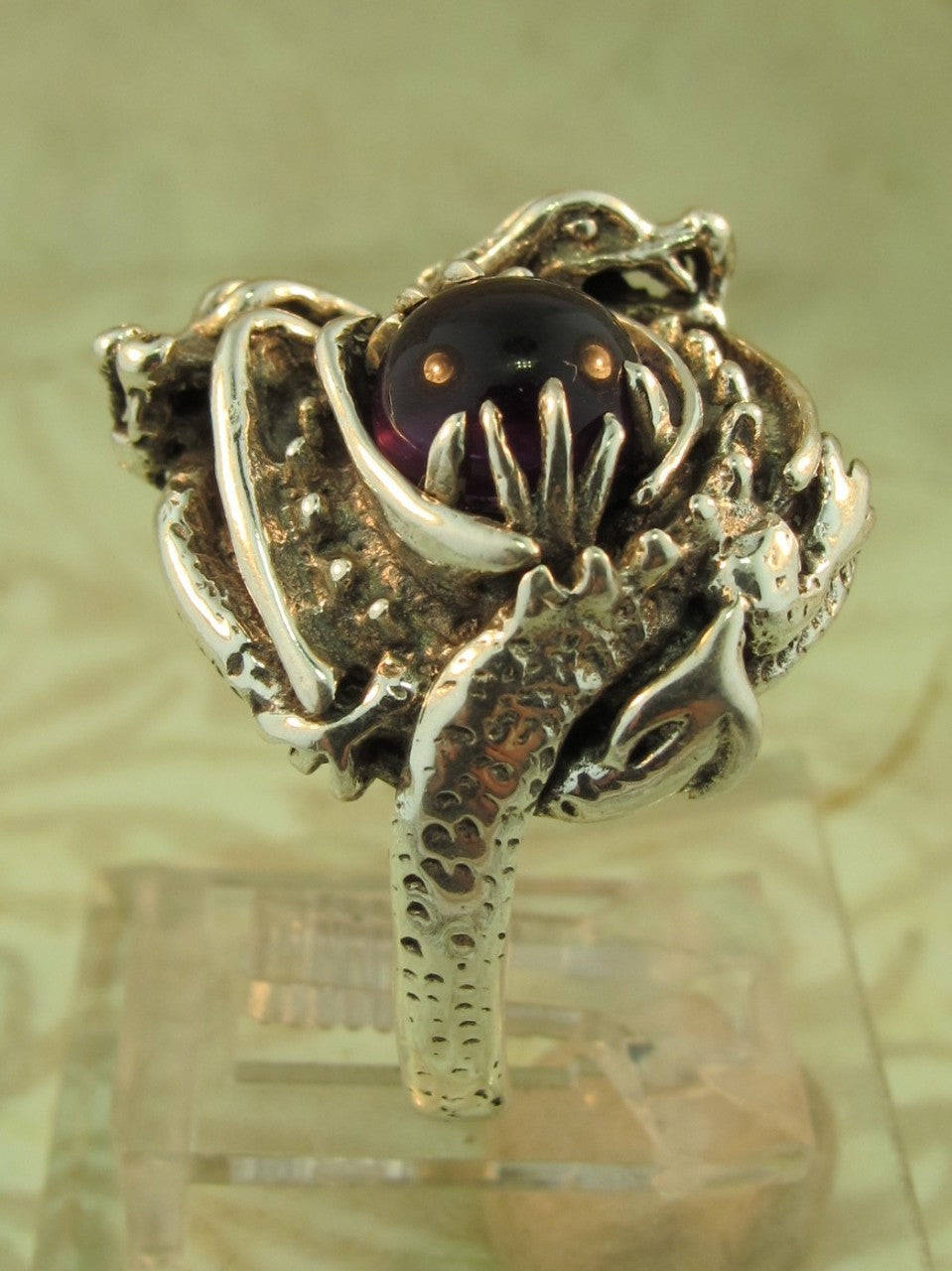 Double Dragon Ring with Amethyst Cabochon