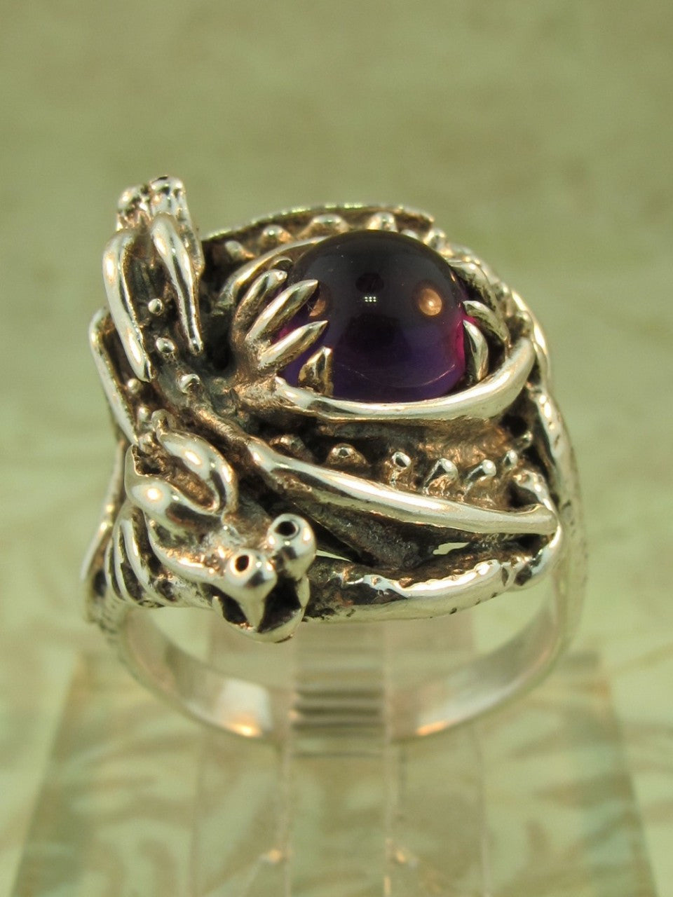 Double Dragon Ring with Amethyst Cabochon