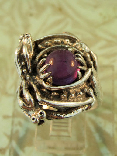 Double Dragon Ring with Amethyst Cabochon