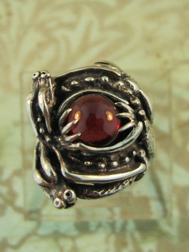 Double Dragon Ring with Cabochon Garnet