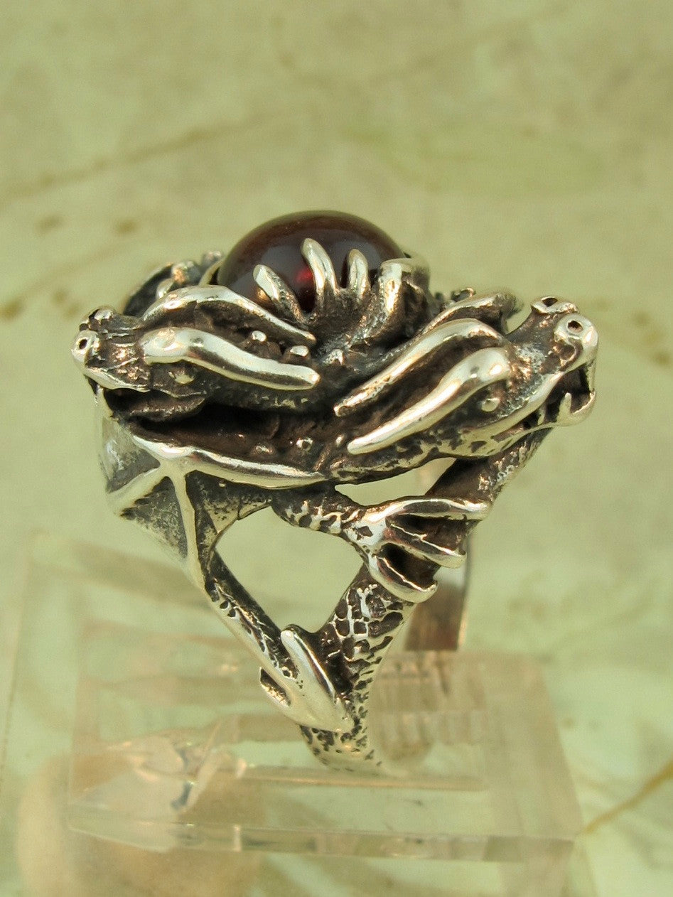 Double Dragon Ring with Cabochon Garnet